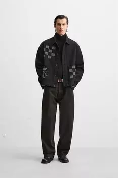 Рубашка с вышитым бисером ZARA, черный