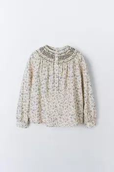 Рубашка с вышитым цветочным узором ZARA, напечатано