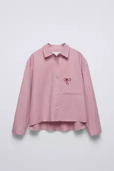 Рубашка с вышитым карманом ZARA, темно-розовый