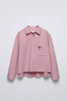 Рубашка с вышитым карманом ZARA, темно-розовый