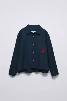Рубашка с вышитым карманом ZARA, темно-синий