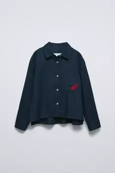 Рубашка с вышитым карманом ZARA, темно-синий