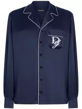 Рубашка с вышитым логотипом Dolce & Gabbana, синий