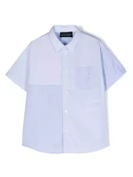 Рубашка с вышитым логотипом и вставками Emporio Armani Kids, синий