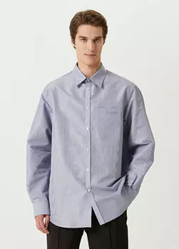 Рубашка с вышитым логотипом синего цвета Valentino