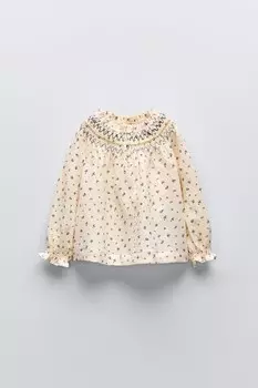 Рубашка с вышитым принтом ZARA, экрю