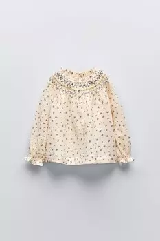 Рубашка с вышитым принтом ZARA, экрю