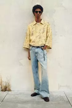 Рубашка с вышитым принтом ZARA, цвет Light yellow