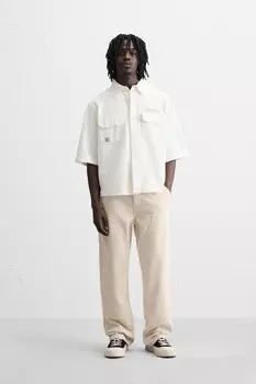 Рубашка с вышитым текстом ZARA, экрю