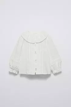 Рубашка с вышитыми плюметисами ZARA, белый
