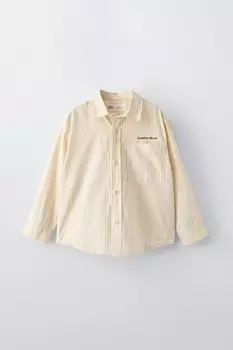Рубашка с вышитыми полосами ZARA, бежевый