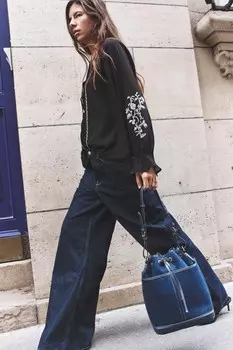 Рубашка с вышитыми рукавами ZARA, черный
