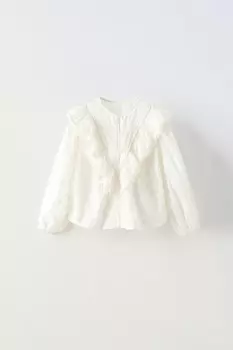 Рубашка с вышитыми воланами ZARA, экрю