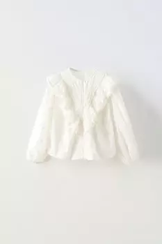 Рубашка с вышитыми воланами ZARA, экрю