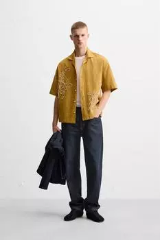 Рубашка с вышивкой бисером ZARA, цвет Mustard