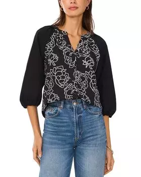 Рубашка с вышивкой и рукавом реглан на пуговицах VINCE CAMUTO, черный