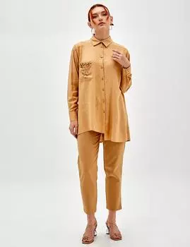 Рубашка с вышивкой Pocket Stone Бежевая Kayra