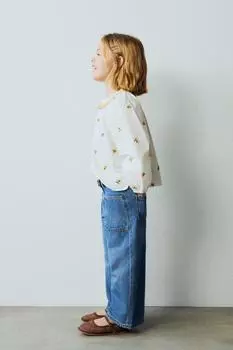 Рубашка с вышивкой подсолнухов ZARA, белый