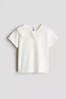 Рубашка с вышивкой ришелье на воротнике H&M, бежевый