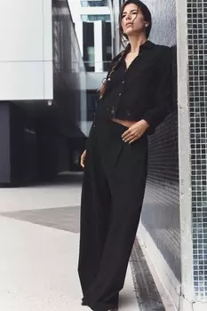 Рубашка с вышивкой рисунком ZARA, черный