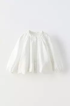 Рубашка с вышивкой шифли ZARA, белый