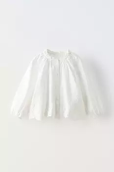 Рубашка с вышивкой шифли ZARA, белый