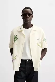 Рубашка с вышивкой «спайс» ZARA, устрично-белый