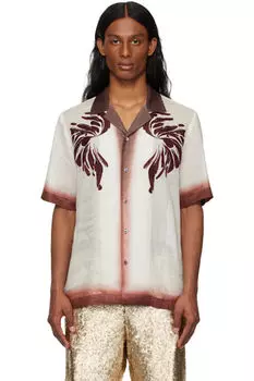 Рубашка с вышивкой в оттенках белого и бордового Dries Van Noten