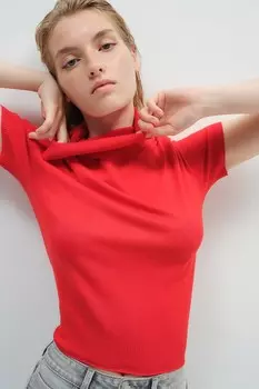 Рубашка с высоким воротником тонкой вязки H&M, красный