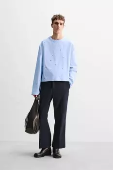 Рубашка с заклёпками ZARA, светло-голубой