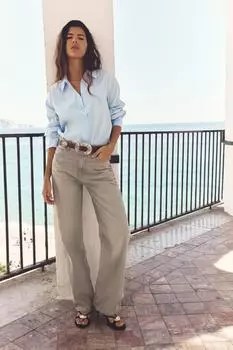 Рубашка с закрытыми пуговицами ZARA, небесно-синий