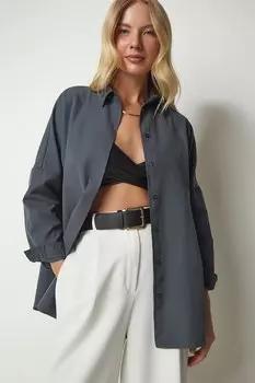 Рубашка с заниженными рукавами Happiness Istanbul, серый