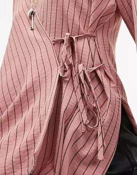 Рубашка с запахом спереди Topshop в розово-черную полоску