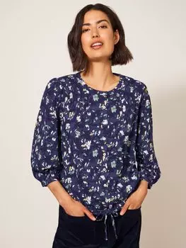 Рубашка с завязками на подоле и абстрактным принтом White Stuff Bennie, темно-синий