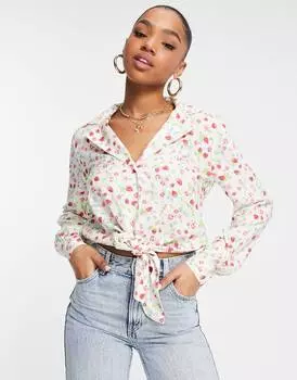 Рубашка с завязками спереди и фруктовым принтом Miss Selfridge