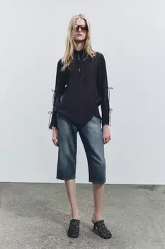 Рубашка с завязками ZARA, черный