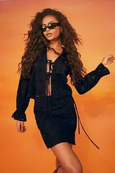 Рубашка с завязкой передней рубашкой Boohoo, черный