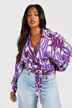 Рубашка с завязкой передней с принтом зебра Boohoo, фиолетовый
