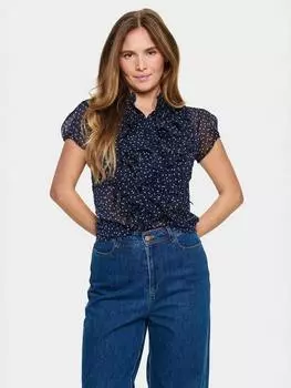 Рубашка с жабо и складками от lilja spot Saint Tropez, темно-синий/белый