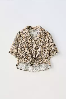 Рубашка с животным принтом ZARA, черный/коричневый