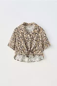 Рубашка с животным принтом ZARA, черный/коричневый