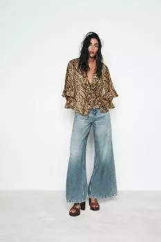 Рубашка с животным принтом ZARA, цвет leopard