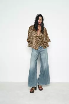 Рубашка с животным принтом ZARA, цвет leopard