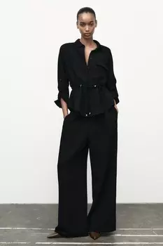 Рубашка сафари из крепа ZARA, черный