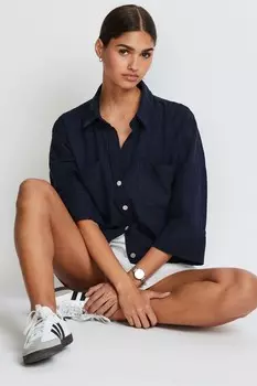 Рубашка сафари из льняной смеси с коротким рукавом Next, синий