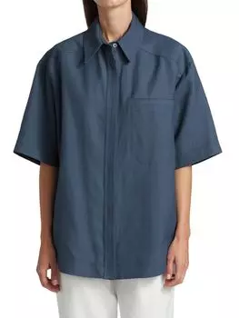 Рубашка Saks Fifth Avenue оверсайз с коротким рукавом, синий