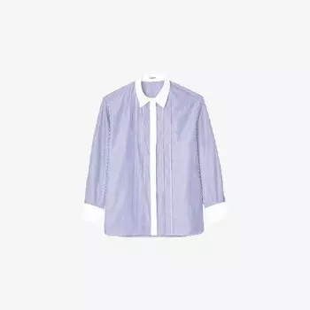 Рубашка Sandro из хлопка в полоску с контрастным воротником, синий