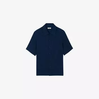 Рубашка Sandro из жатой ткани с микроскладками, синий