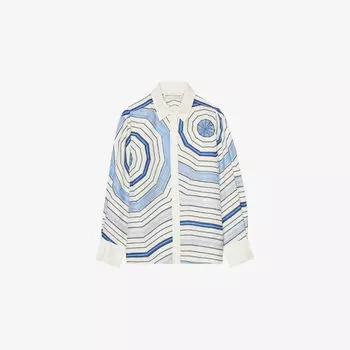 Рубашка Sandro шелковая с принтом, бело-синий