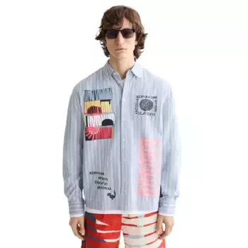 Рубашка Scotch & Soda Graphic Patchwork Striped Oxford, синий